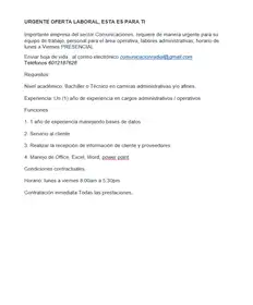 URGENTE OFERTA LABORAL, ESTA ES PARA TI